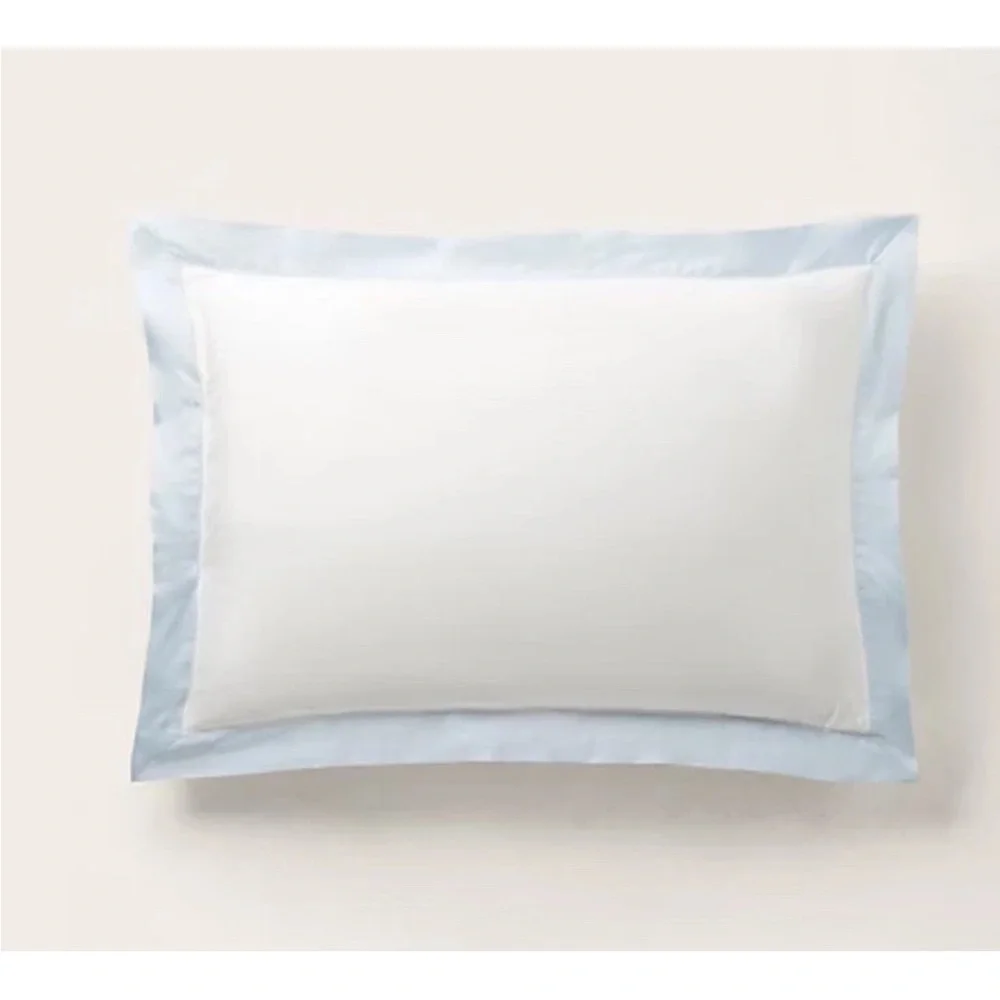 Ralph Lauren RL Organic Sateen Border Standard Pillow Sham Blue Hyacinth